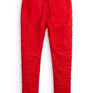 Men’s Red Distressed Skinny Jeans Size 38 Ripped
